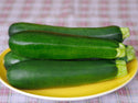 Dark green Dark Star zucchini displayed on a yellow plate